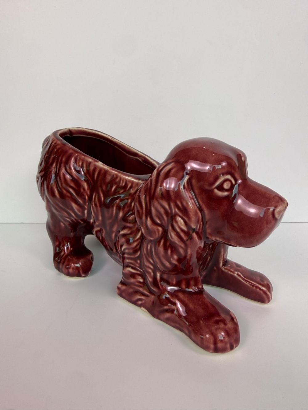 Vintage Shawnee Pottery Cocker Spaniel Dog Planter Red Drip Glaze USA 1950s